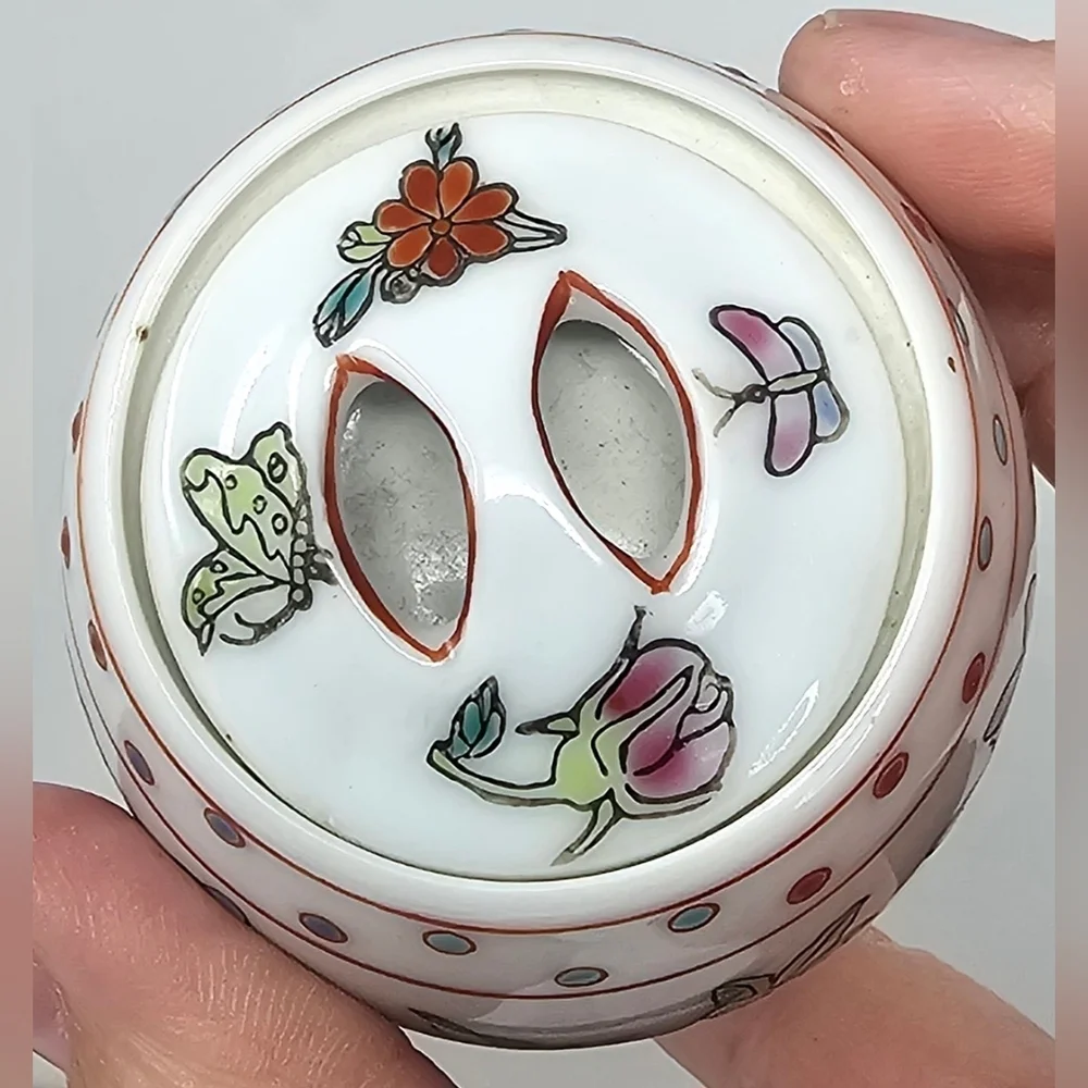 Vintage Hand Painted Chinese Famille Rose Barrel Miniature Porcelain Spice Jar